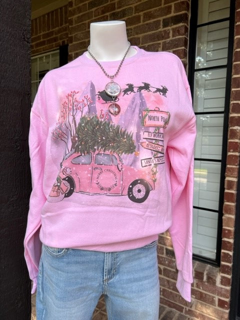 Christmas Pink Bug Sweatshirt