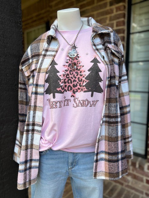 Let It Snow Pink T-Shirt with Sparkles