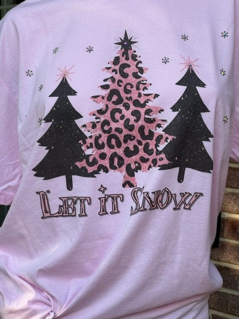 Let It Snow Pink T-Shirt with Sparkles