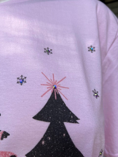 Let It Snow Pink T-Shirt with Sparkles