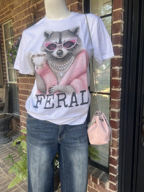 Feral Raccoon Pink Coat T-Shirt