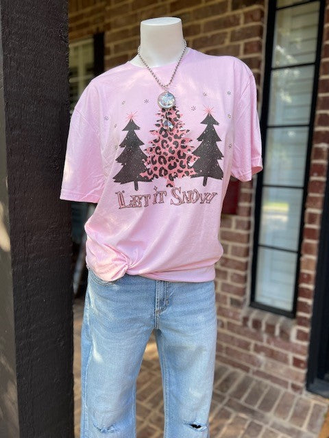 Let It Snow Pink T-Shirt with Sparkles