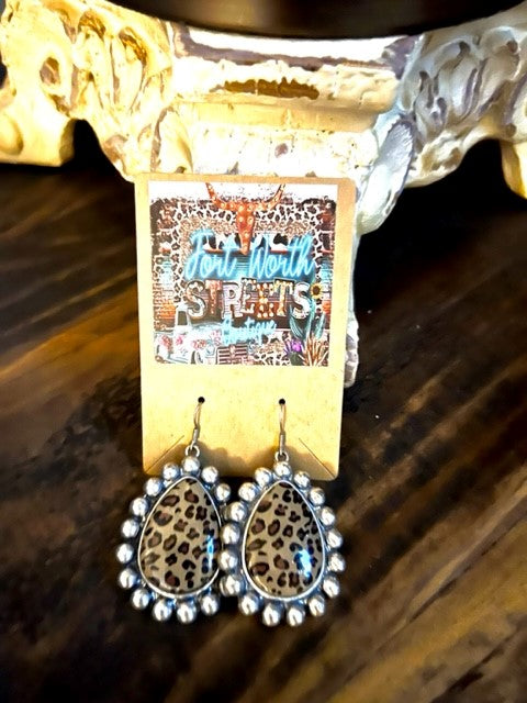 Leopard and Silver Earrings