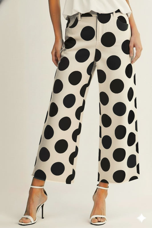 My Time Polka Dot Pants - Black & White Wide-Leg Pants