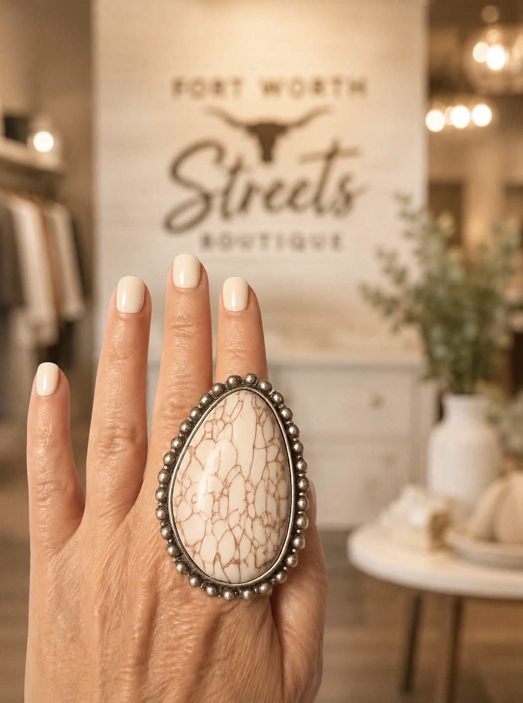 Silver/Bone Colored Stretch Ring