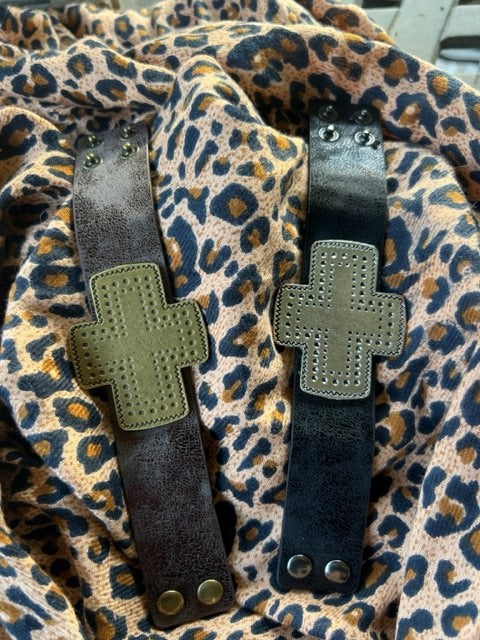 Cross Cuff Bracelet-Black or Brown-RESTOCKED!