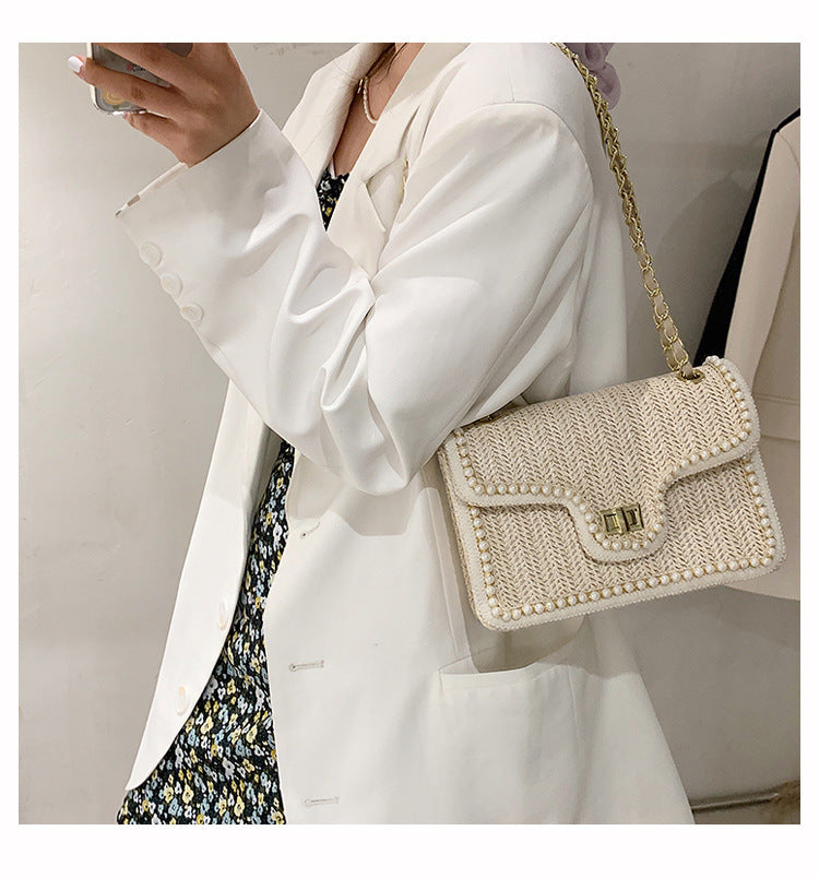 Straw and Pearl Handbag