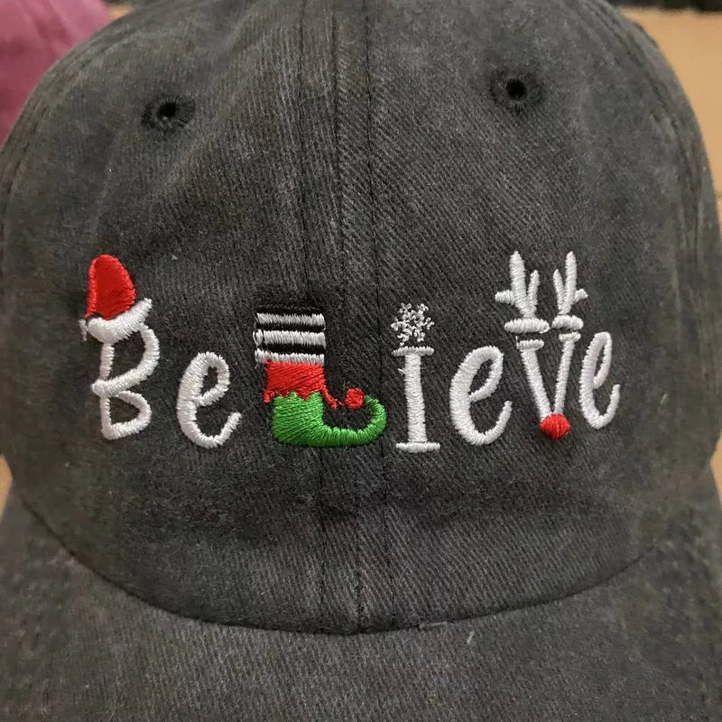 Christmas Believe Baseball Cap-Black