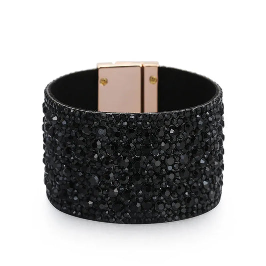 Wide Band Black Rhinestone Cuff Bracelet