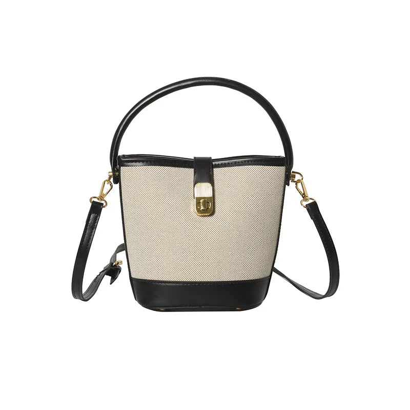 Color Splice Summer Handbag-Black/Beige