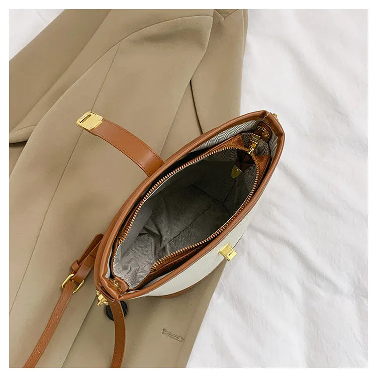 Color Splice Summer Handbag-Light Brown/Beige