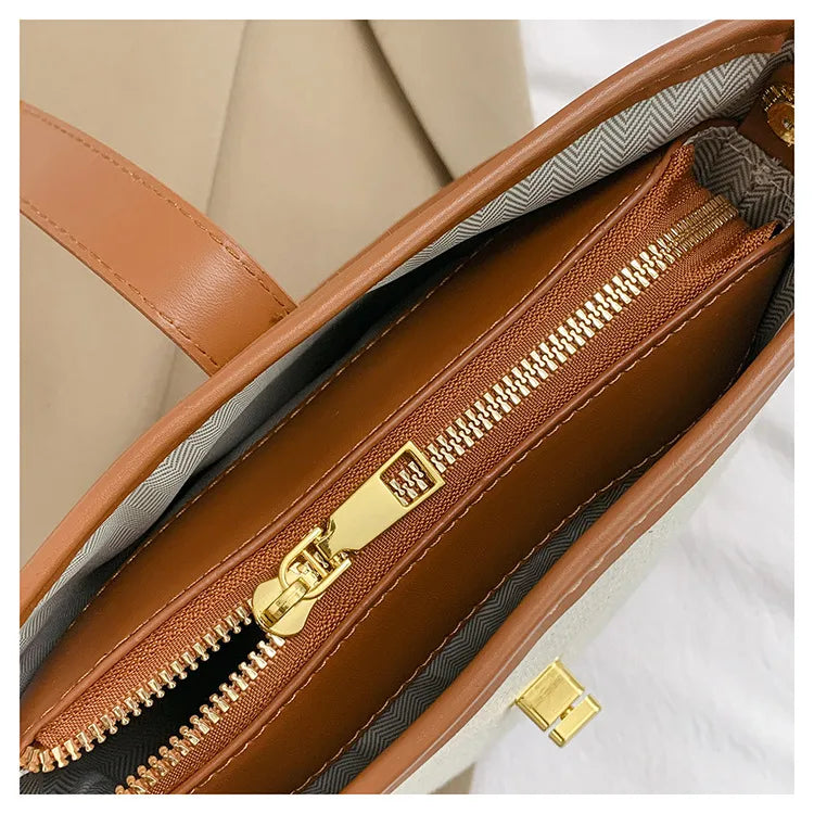 Color Splice Summer Handbag-Light Brown/Beige