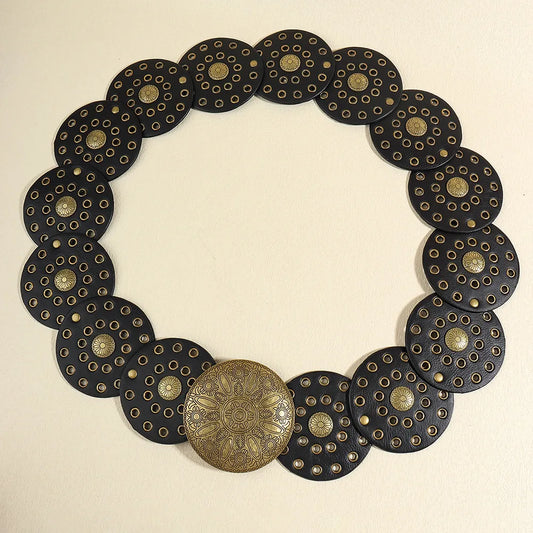Retro Style Belt-Black with Bronze Buckle
