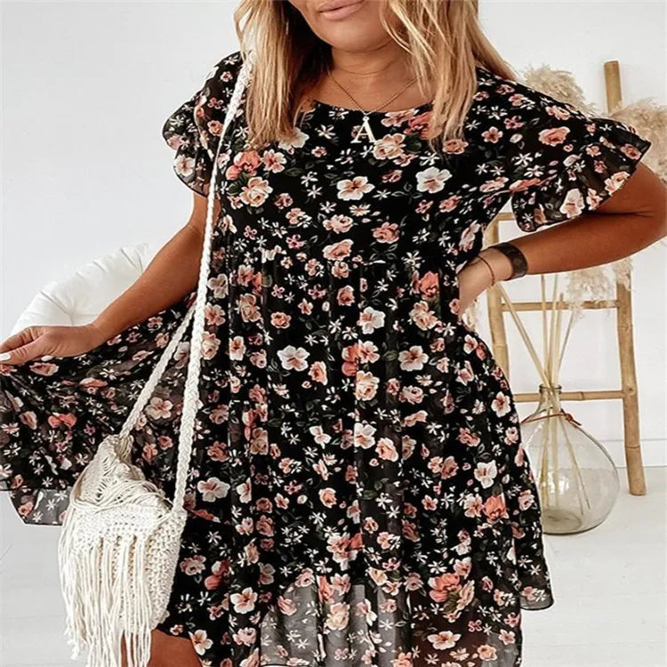 Maryjane Florals Dress-Black