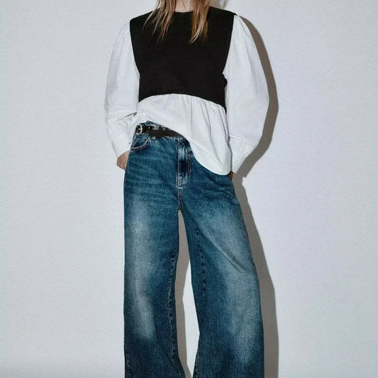 Ebony and Ivory Top/Contrast Blouse