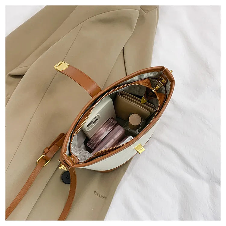 Color Splice Summer Handbag-Light Brown/Beige