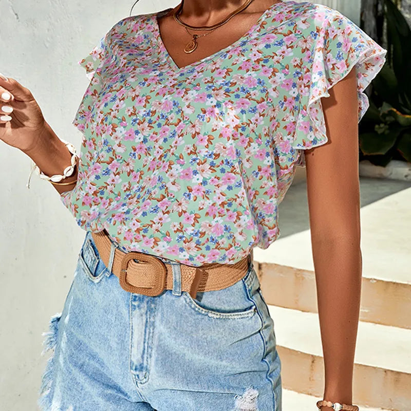 Flirty Floral Top-Sage--FINAL SALE