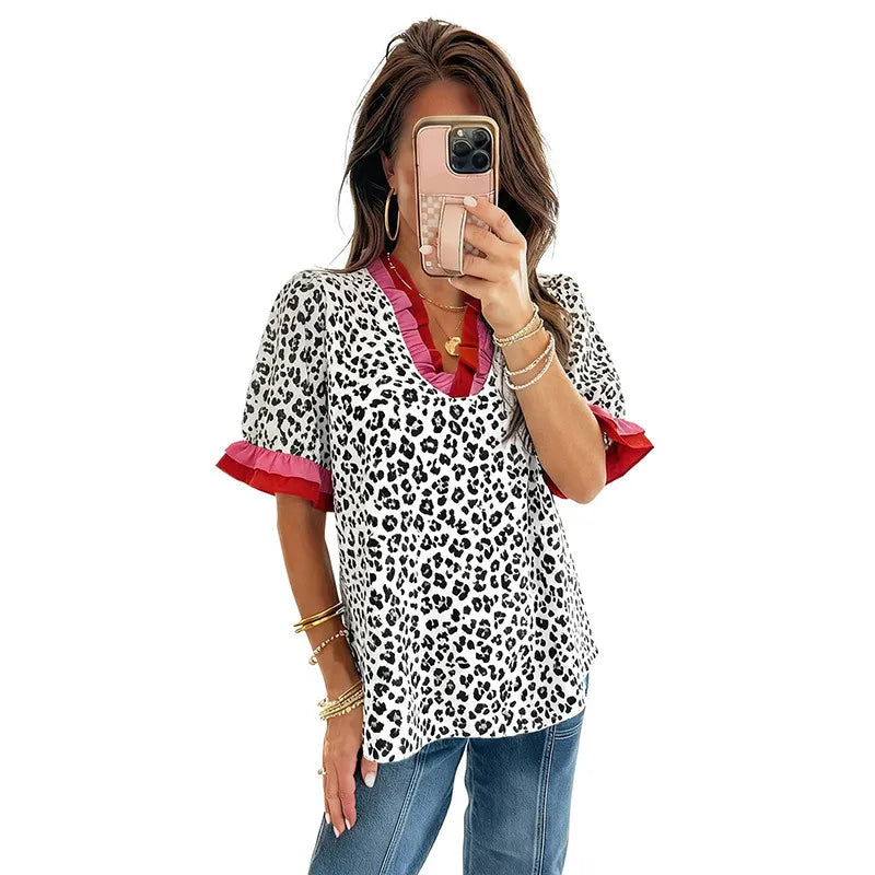 Rachel in Red and Pink Ruffle Top