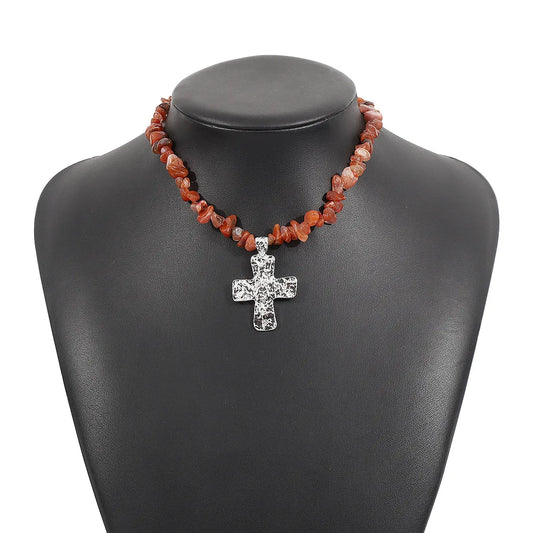 Brown Stone Cross Necklace