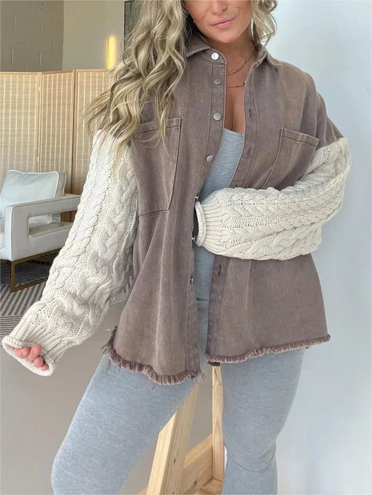 A Mix of Magic Denim Sweater Top-Gray/Lilac