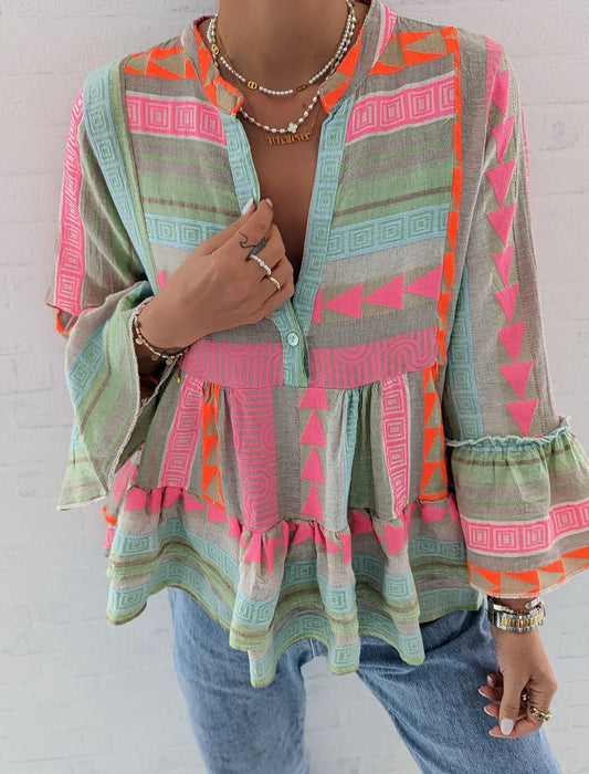 Edelweiss Top/ Multi Print Blouse