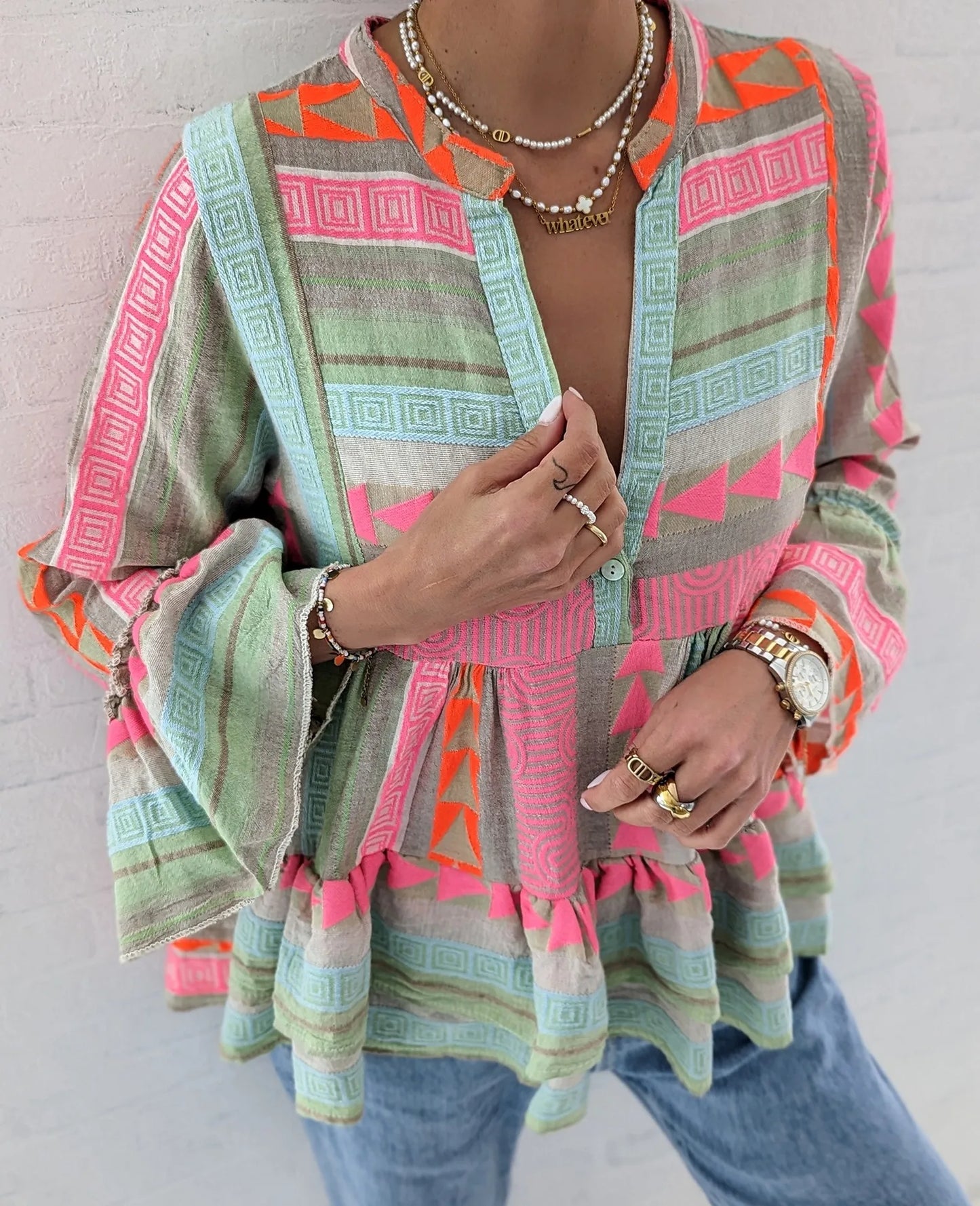 Edelweiss Top/ Multi Print Blouse