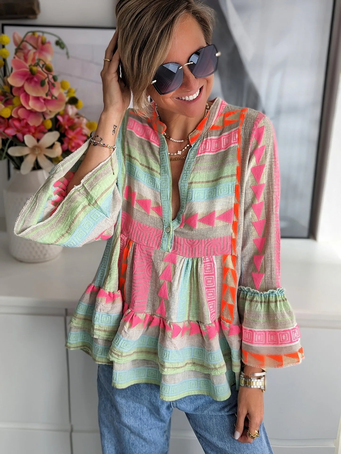 Edelweiss Top/ Multi Print Blouse