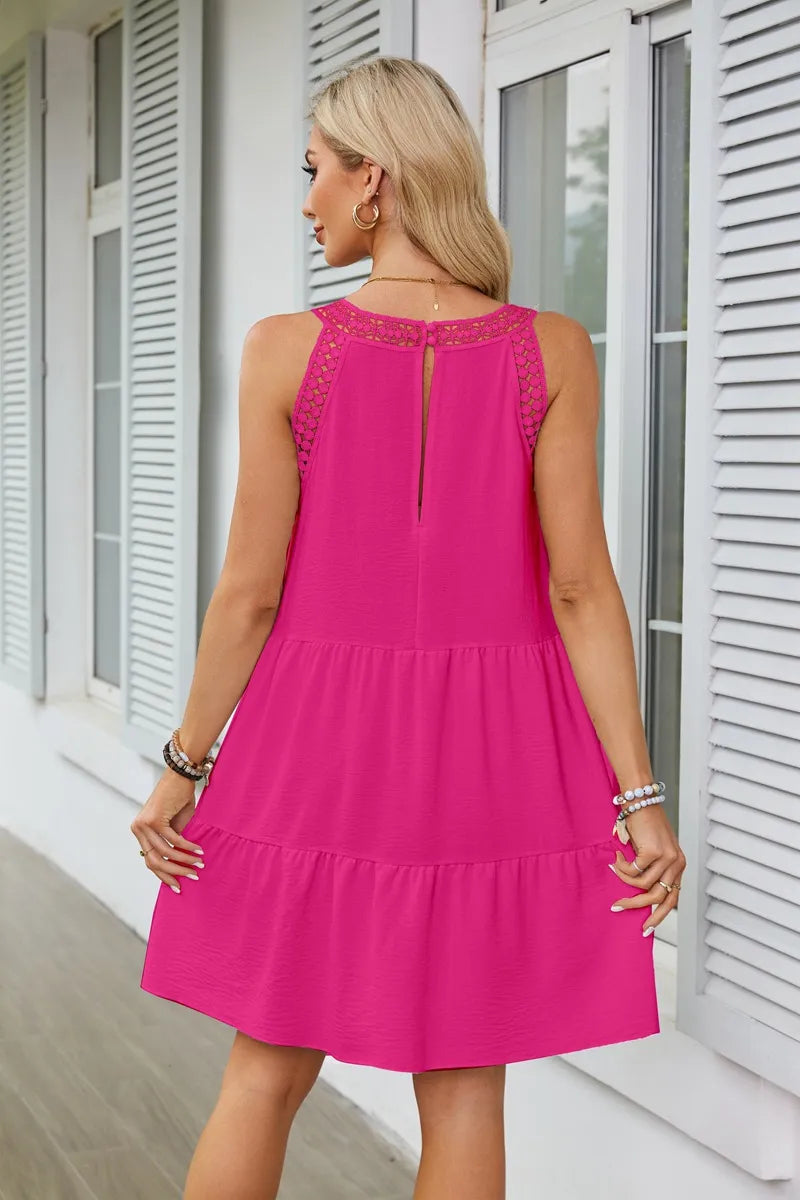 Summer Breeze Embroidered Dress-Fushia