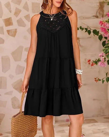 Summer Breeze Embroidered Dress-Black