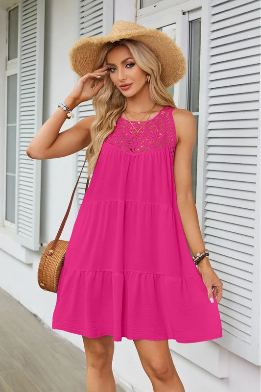 Summer Breeze Embroidered Dress-Fushia