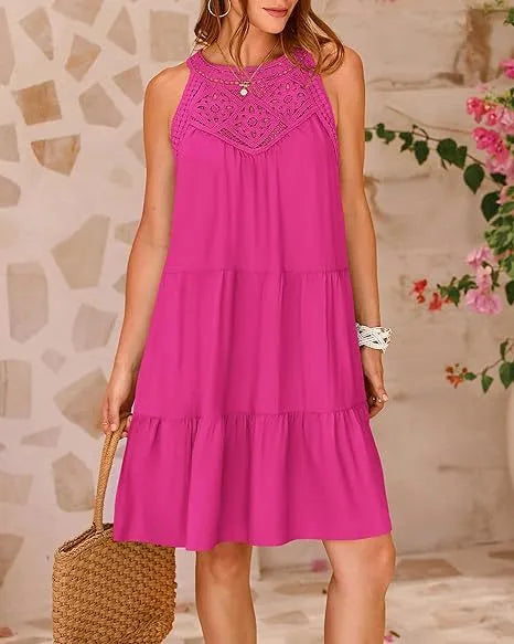 Summer Breeze Embroidered Dress-Fushia