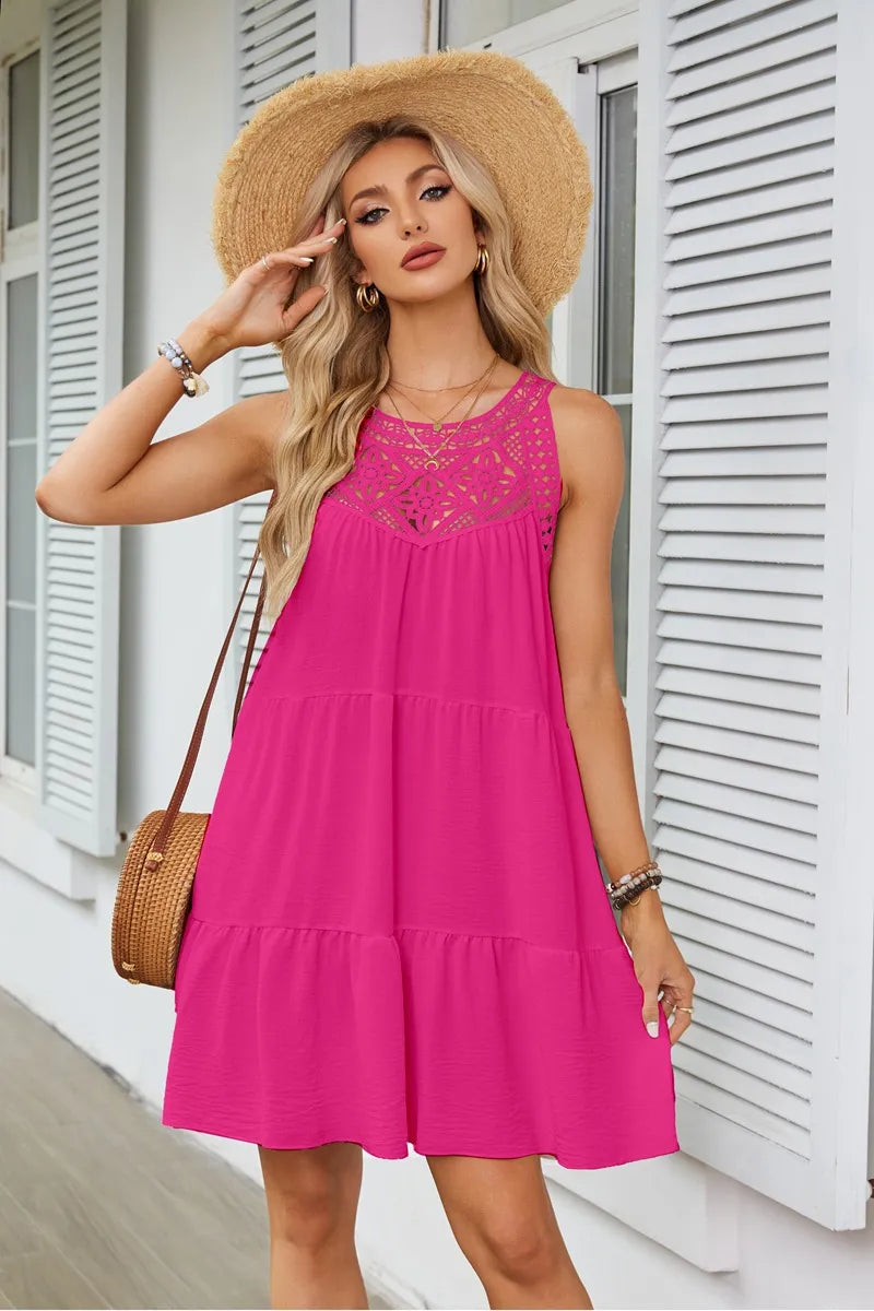 Summer Breeze Embroidered Dress-Fushia