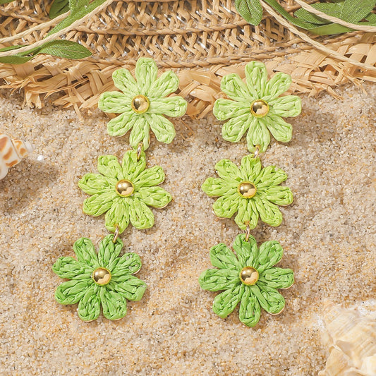Shades of Green Daisy Drop Earrings