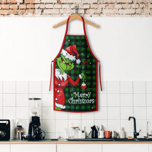 Grinch Christmas Apron-Green Plaid