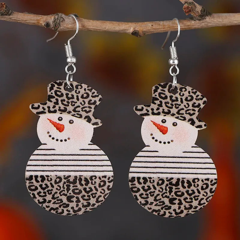 Leopard Print Snowman Earrings