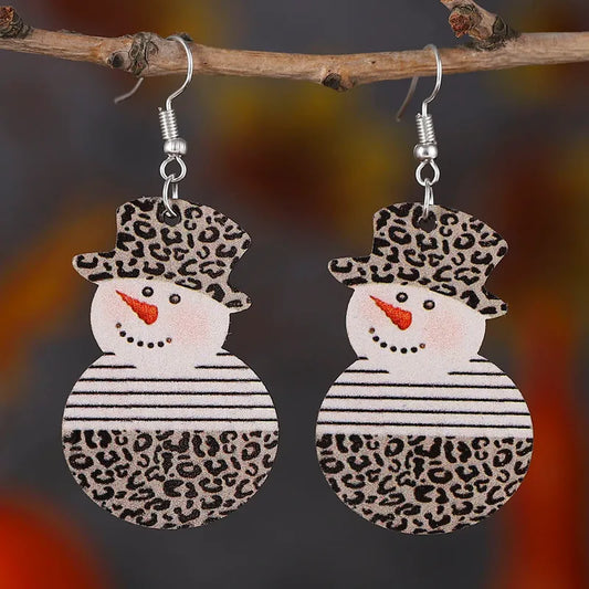 Leopard Print Snowman Earrings