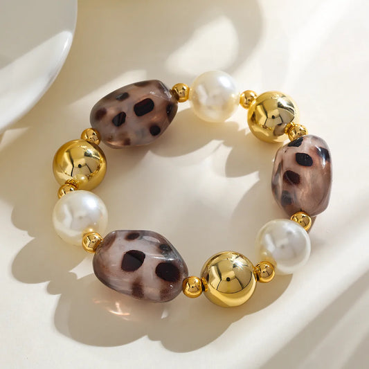 Leopard and Pearl Bracelet