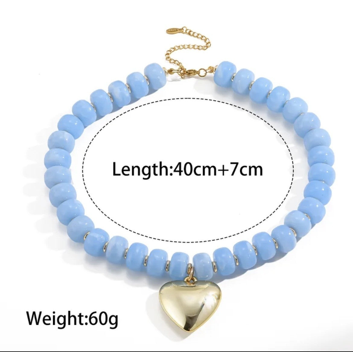 Sky Blue Necklace with Gold Heart