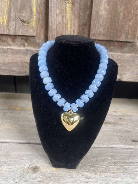 Sky Blue Necklace with Gold Heart