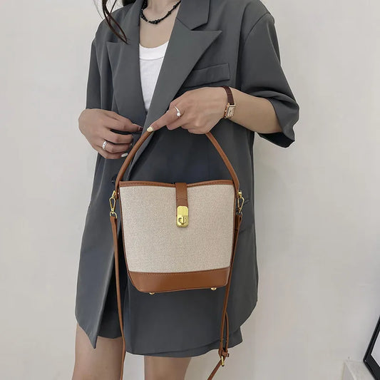 Color Splice Summer Handbag-Light Brown/Beige