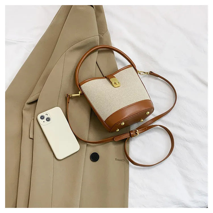 Color Splice Summer Handbag-Light Brown/Beige