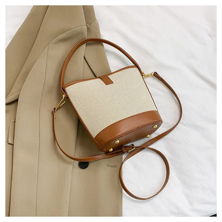 Color Splice Summer Handbag-Light Brown/Beige