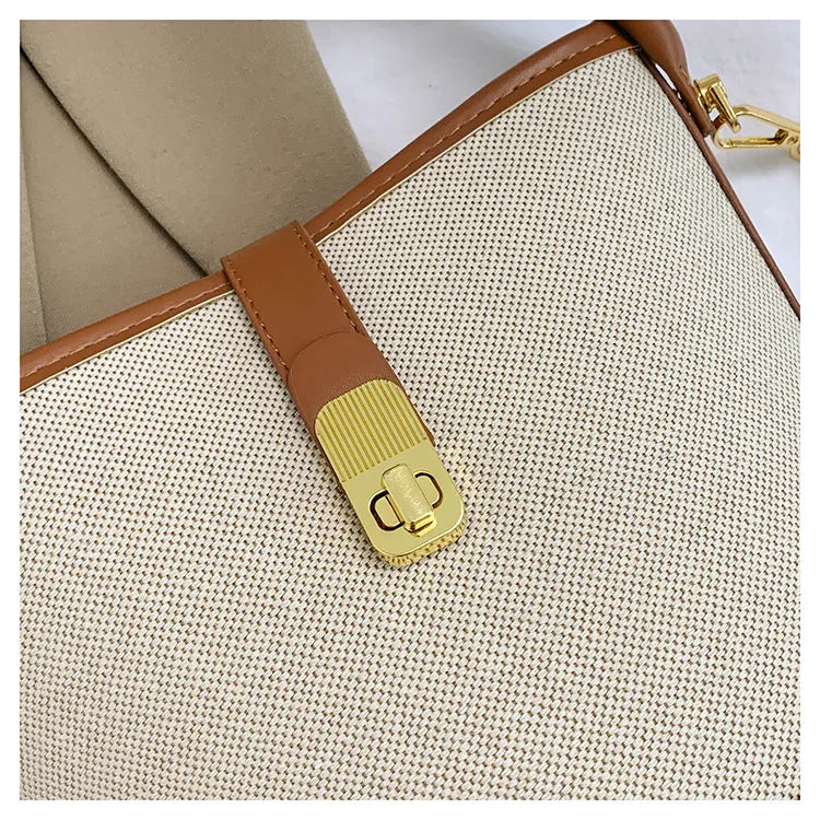 Color Splice Summer Handbag-Light Brown/Beige