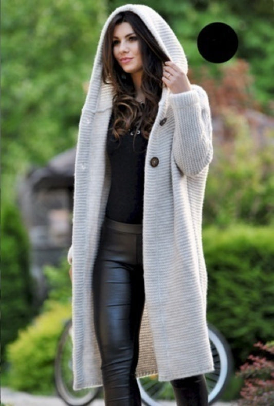 The Carlisle Long Hooded Cardigan-Beige-SALE ITEM