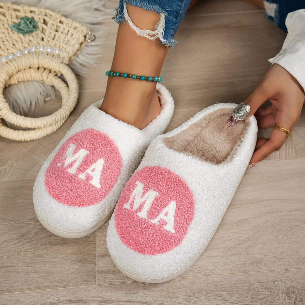 Mama Slippers-Pink Background