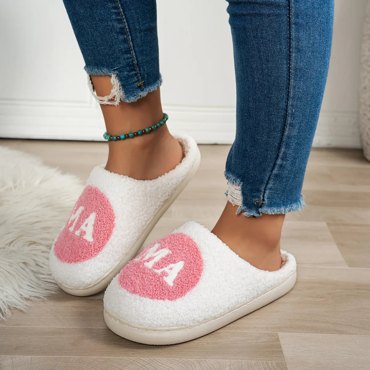 Mama Slippers-Pink Background