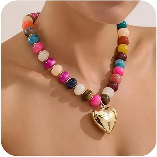 Multi Color Heart Pendant Necklace