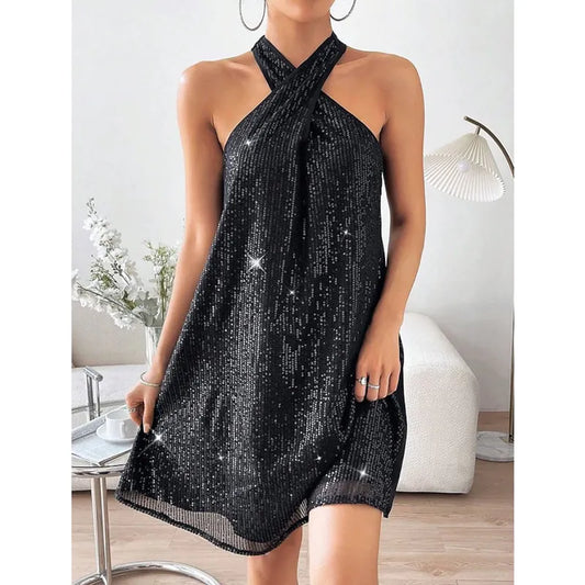 Showstopper Black Halter Dress