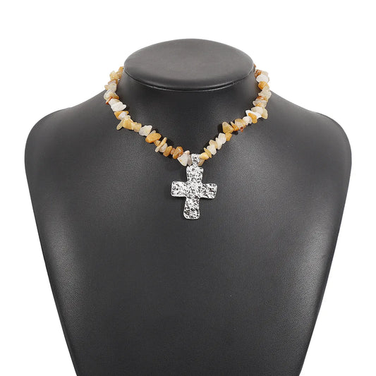 Natural Stone Cross Necklace