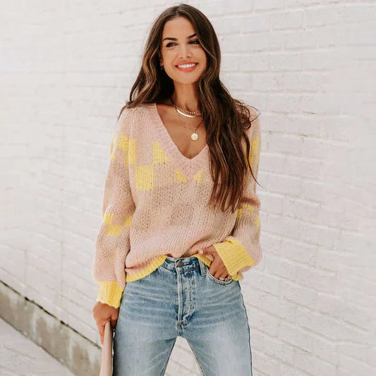 Checkerboard Magic V-Neck Sweater--SALE ITEM